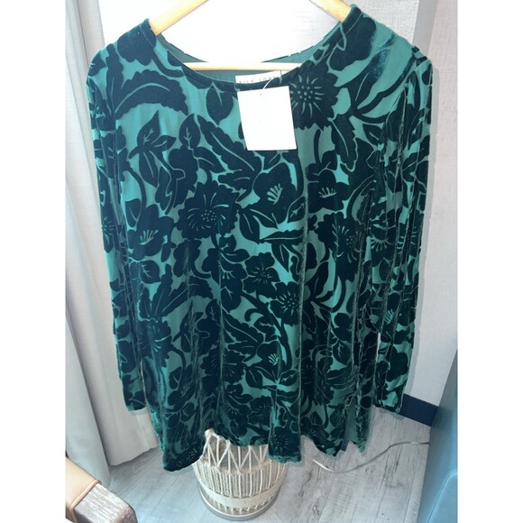 Silk Lore Beth Terrell Top Womens 1X Burnout Velvet Tunic Blouse Dark Romantic - Picture 8 of 8